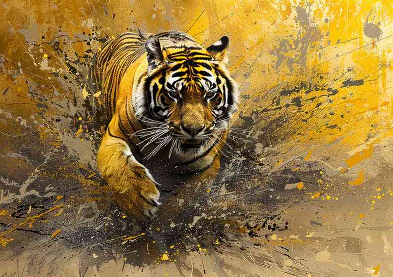 Tiger running through the splashed art | Di-Bond