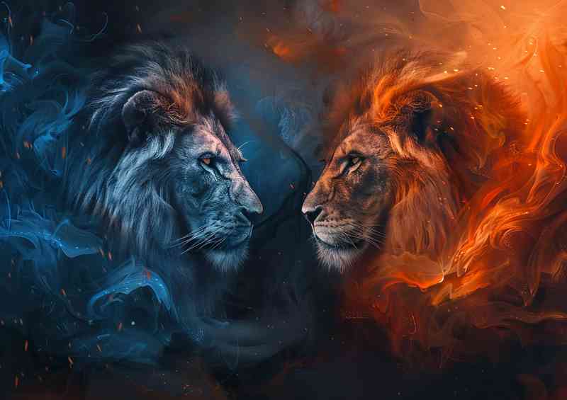 Two Majestic Lions embraced in clouds | Di-Bond