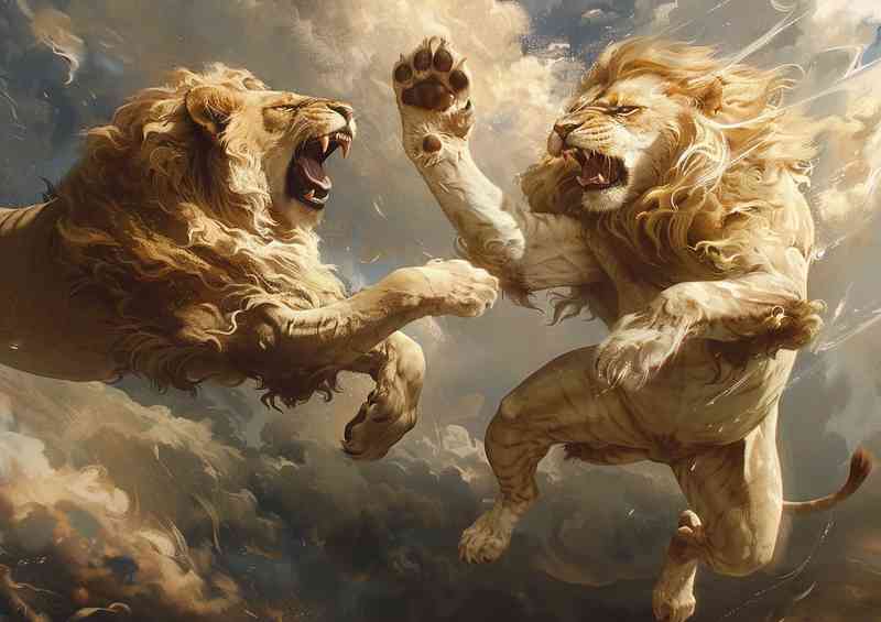 Two lions that are fighting | Di-Bond