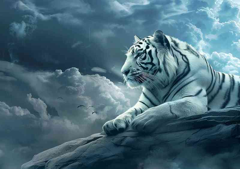 White Tiger on a hiltop with cloudy skys | Poster