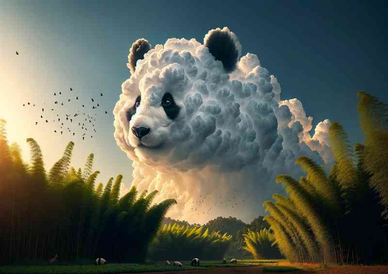 White clouds form the shape of a gentle Panda in the sky | Metal Poster
