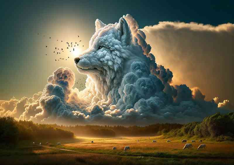 White clouds form the shape of a majestic wolf in the sky | Di-Bond