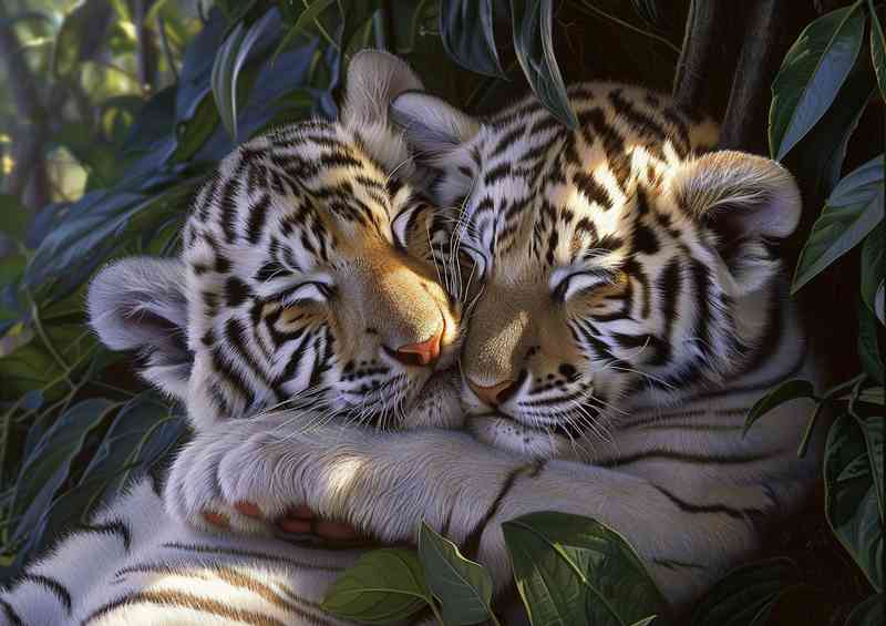White tiger cubs cuddling together | Metal Poster