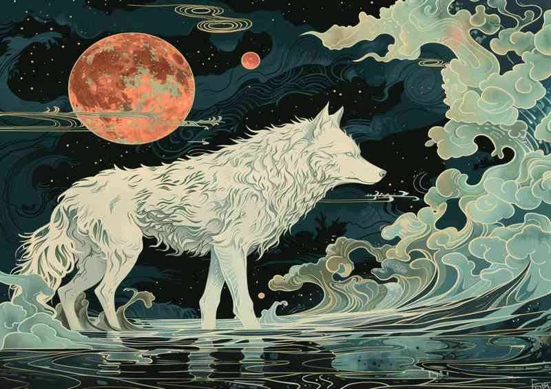 White wolf standing in front of the sky | Poster