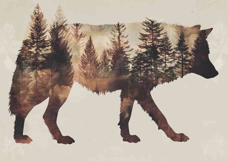 Wolf in the forest with double exposure | Metal Poster