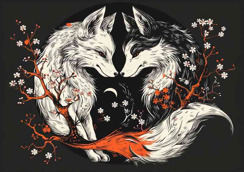 Yin yang symbol made of two foxes | Canvas
