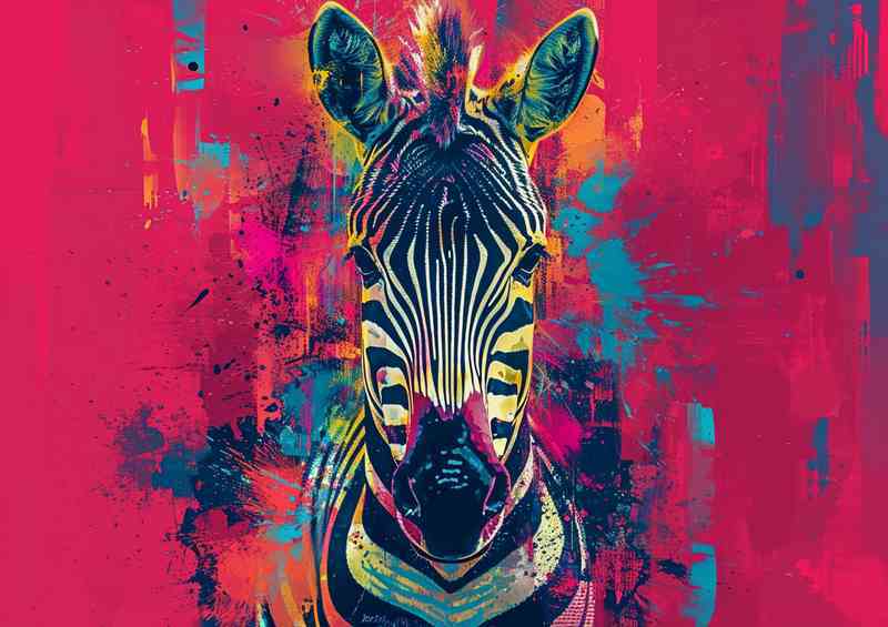 Zebra head is painted with a variety of colors | Poster