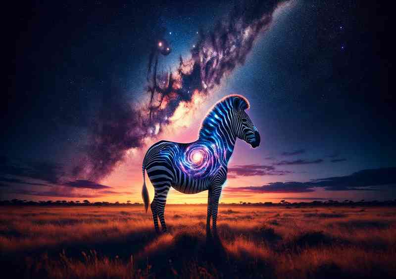 Zebra its stripes forming a complex array of cosmic patterns | Poster