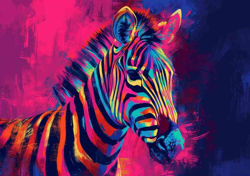 Zebra neon style painting | Metal Poster