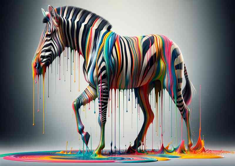 Zebra with vibrant dripping stripes in an array of colors | Metal Poster