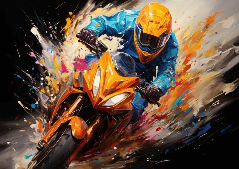 Motarbike driving through the paint splashes | Metal Poster