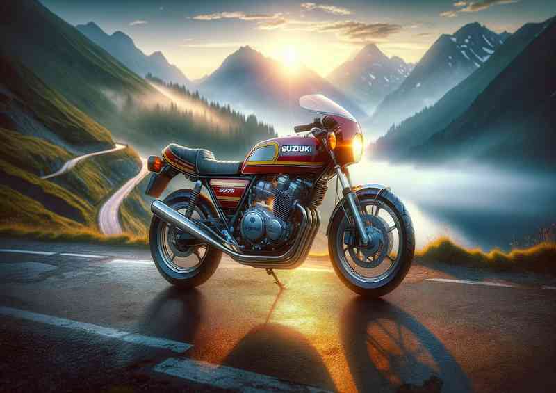 Suzuki 2 stroke motorcycle from the 1980s on the mountain road | Poster