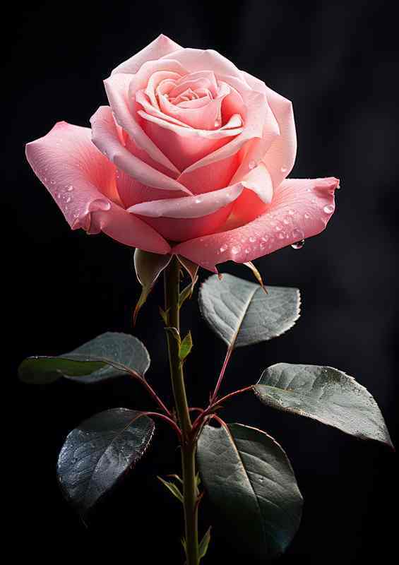 Pink rose with petals and leafs | Metal Poster