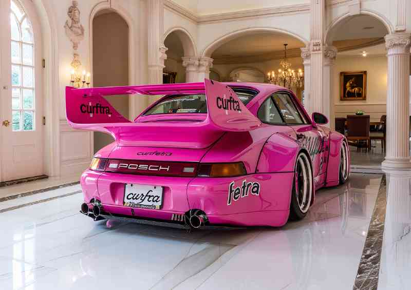 Backside of an all pink widebody Porsche | Poster