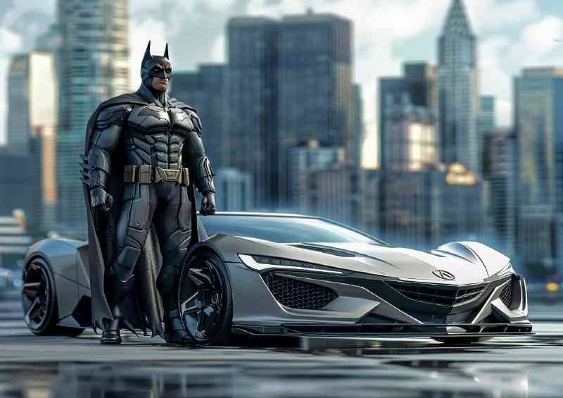 Batman_standing_next to the silver car | Poster