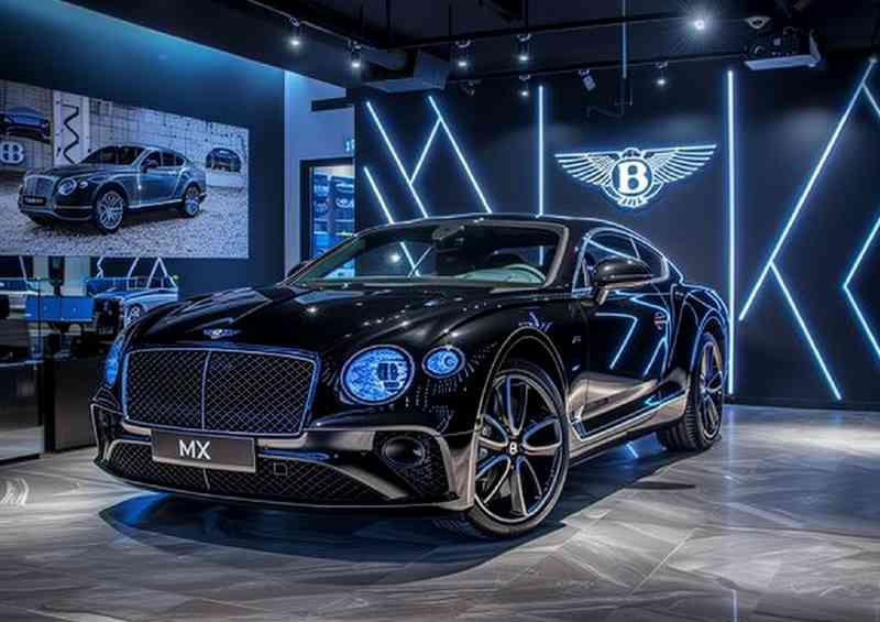 Bentley black bodywork with silver accents parked | Canvas