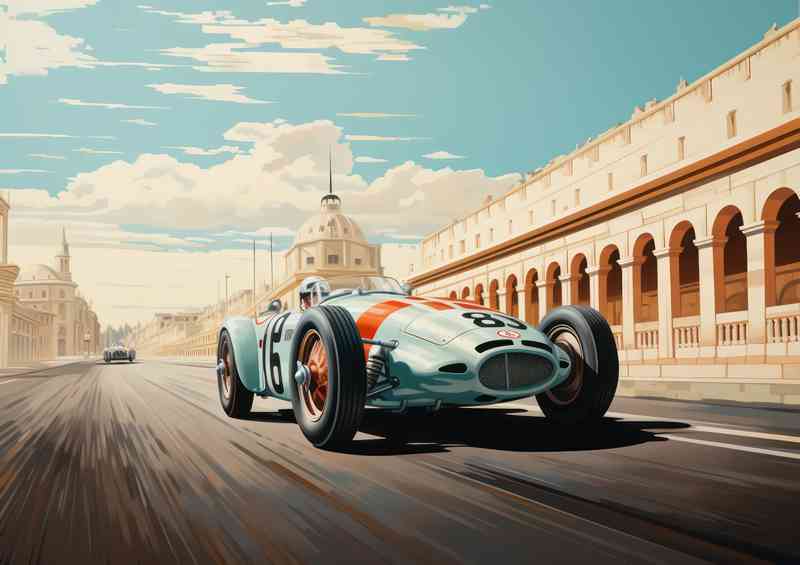 Blue vintage race car on track | Di-Bond