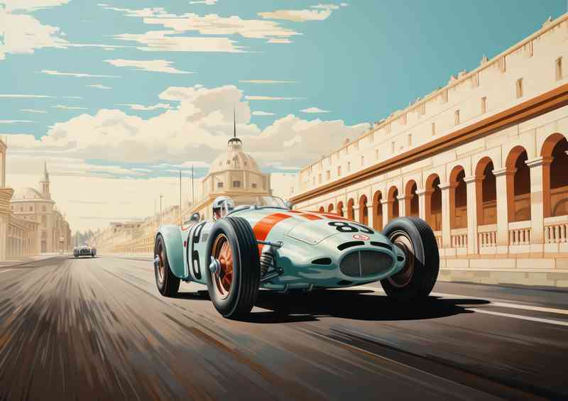 Blue vintage race car on track | Poster