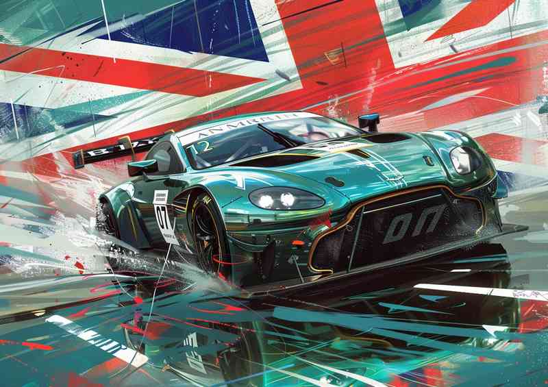 British green Aston Martin on race day | Poster