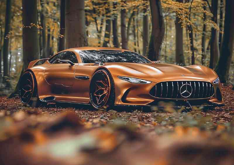 Bronze colored Mercedes AMG concept style car parked in woodland | Poster