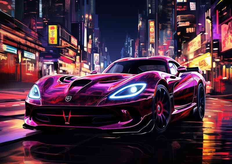 Cyberpunk Neon light purple street racing car | Di-Bond