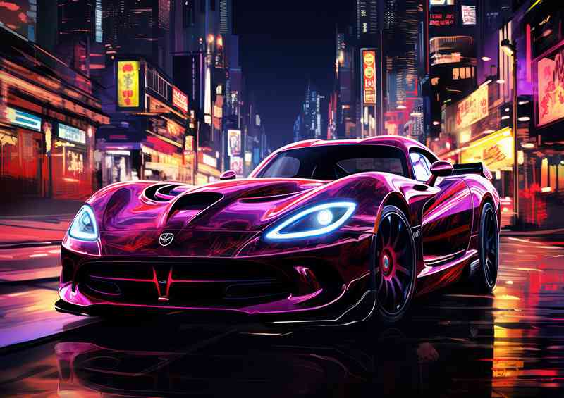 Cyberpunk Neon light purple street racing car | Poster
