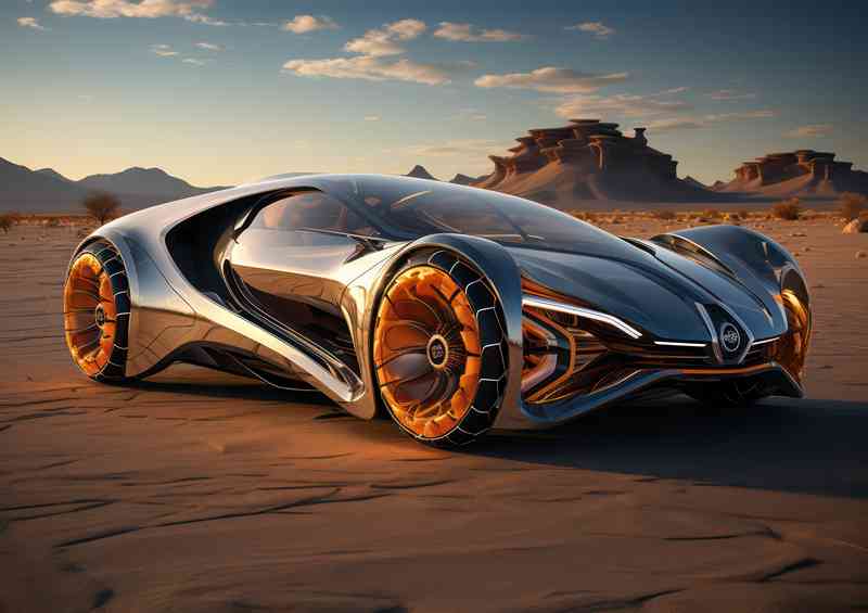 Exotic sports car in the desert in silver | Canvas