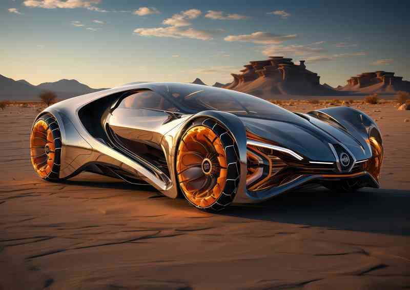 Exotic sports car in the desert in silver | Poster