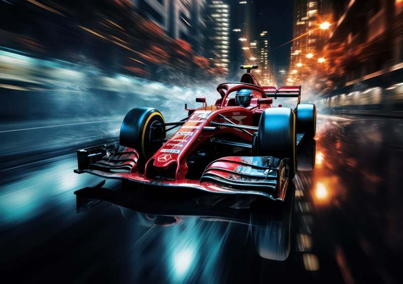 Fantasy formula one racing car driving at night | Poster