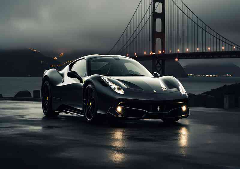 Ferrari 448 parked next to the golden bridge | Metal Poster