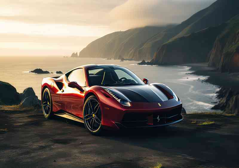 Ferrari 458 spider in red by the mountains | Poster