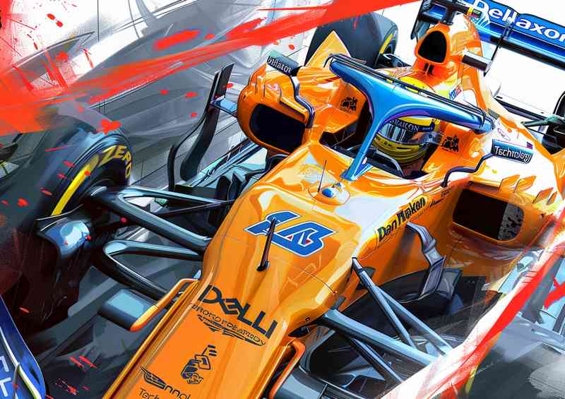 Futuristic McLaren racing car orange and blue | Di-Bond