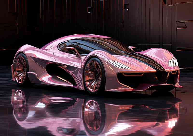 Futuristic car in pink | Metal Poster