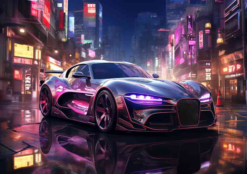 Neon Purple futuristic street car in the city | Poster