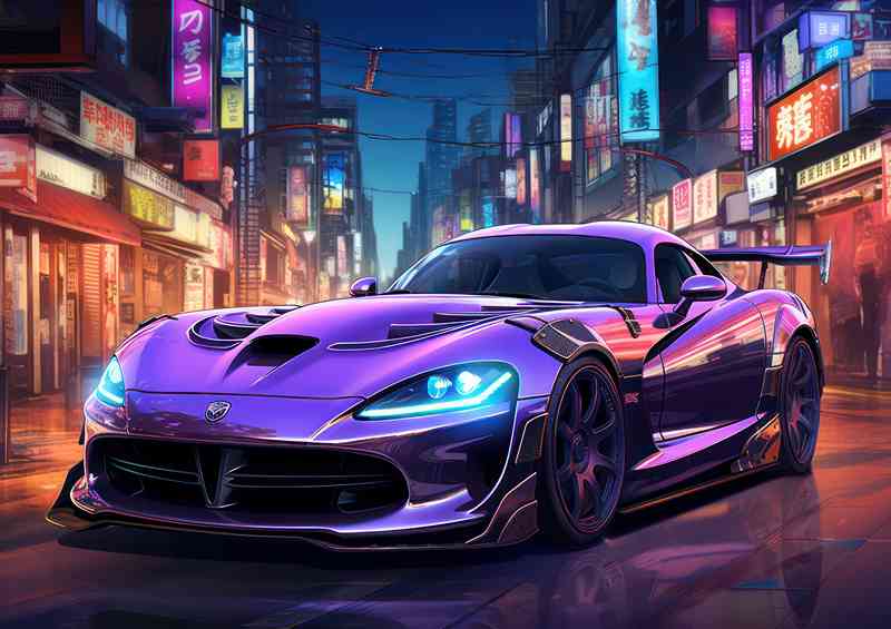 Neon purple cyber punk style street car | Poster