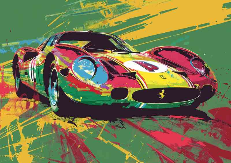 Old School Ferrari in red and yellow pop art style | Metal Poster