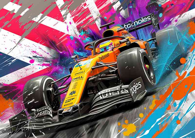 Orange formula one car with uk flag | Di-Bond