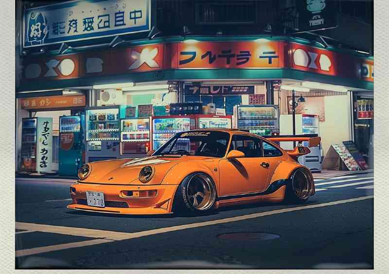 Orange widebody Porsche on the street | Poster
