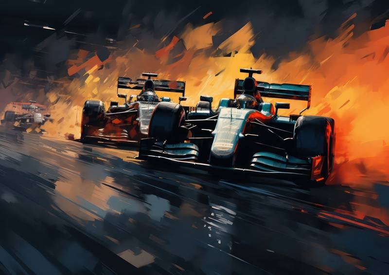 Painted style racing cars on the race track | Poster