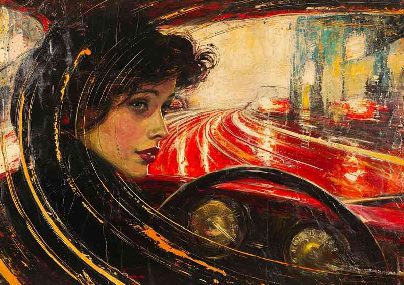 Painting of a woman driving a car | Di-Bond