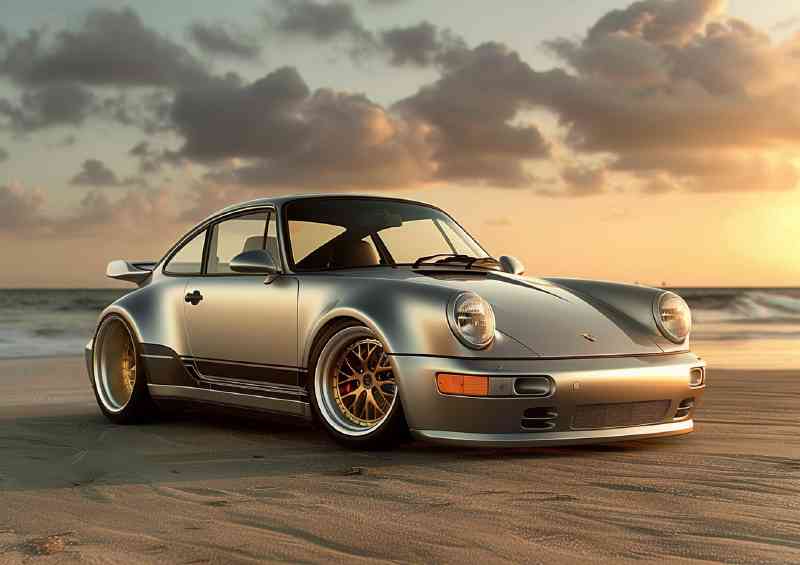 Porsche 964 beach at sunset gold wheels | Di-Bond