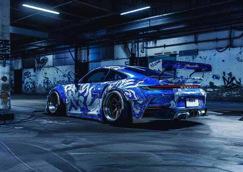 Porsche blue and white Graffiti setting | Metal Poster