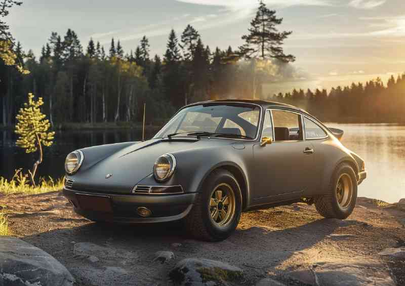 Porsche classic car wide body with black rims | Metal Poster