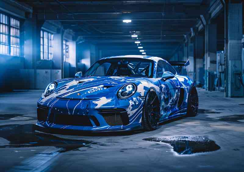 Porsche with blue and white paint | Metal Poster