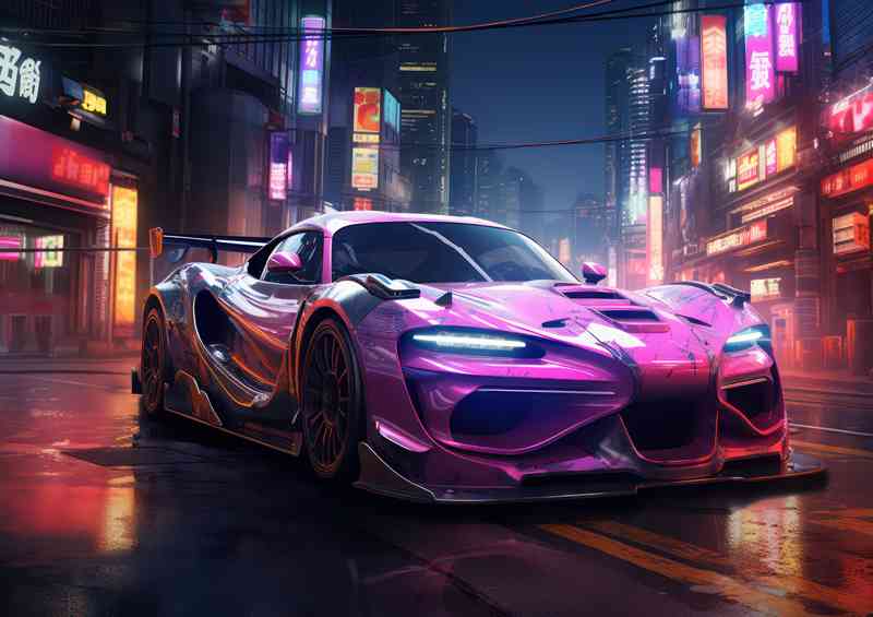 Purple futuristic neon street car | Poster