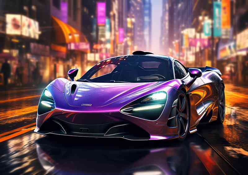 Purple super sports car with neon style colours | Canvas