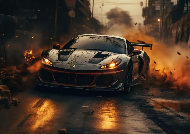 Racing through the burning streets | Poster