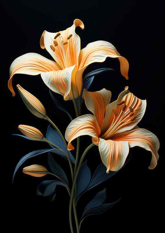 orange lilys blooming with a dark background | Poster