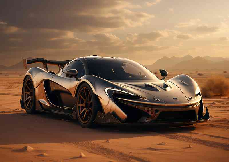 Silver style sports car in the desert | Canvas