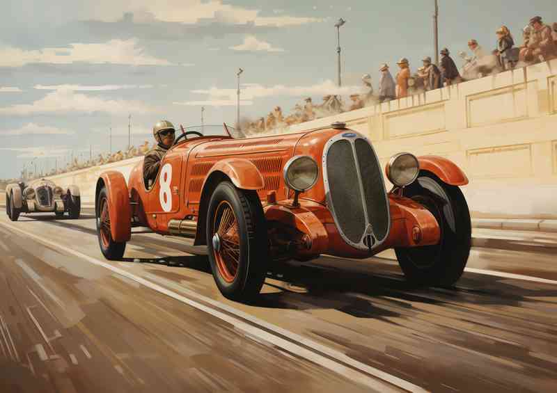 Vintage race car racing on track in red | Di-Bond